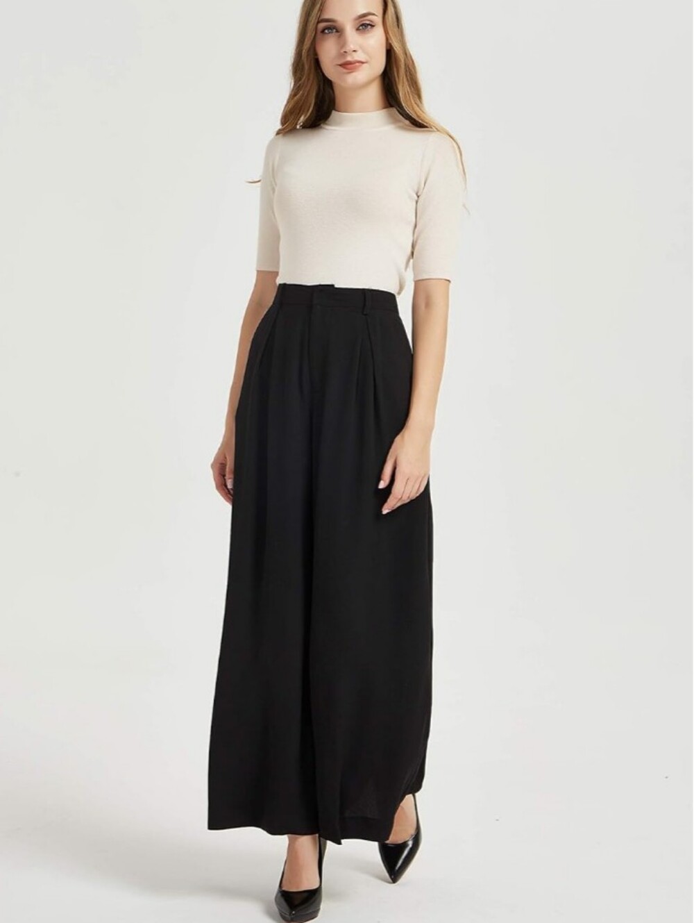 Tronjori Women High Waist Casual Wide Leg  Palazzo Pants Trousers Black XL